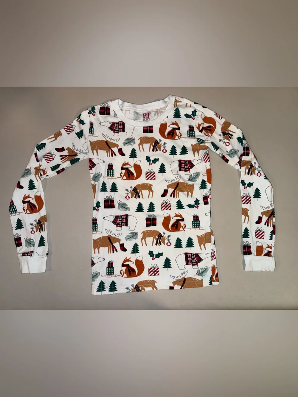 Place Kids White Holiday Forest Animal Pajama Set